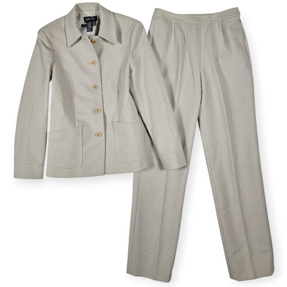 EPISODE Beige Wool Blend Two-Piece Blazer and Trouser Pant Suit Women's Size 2